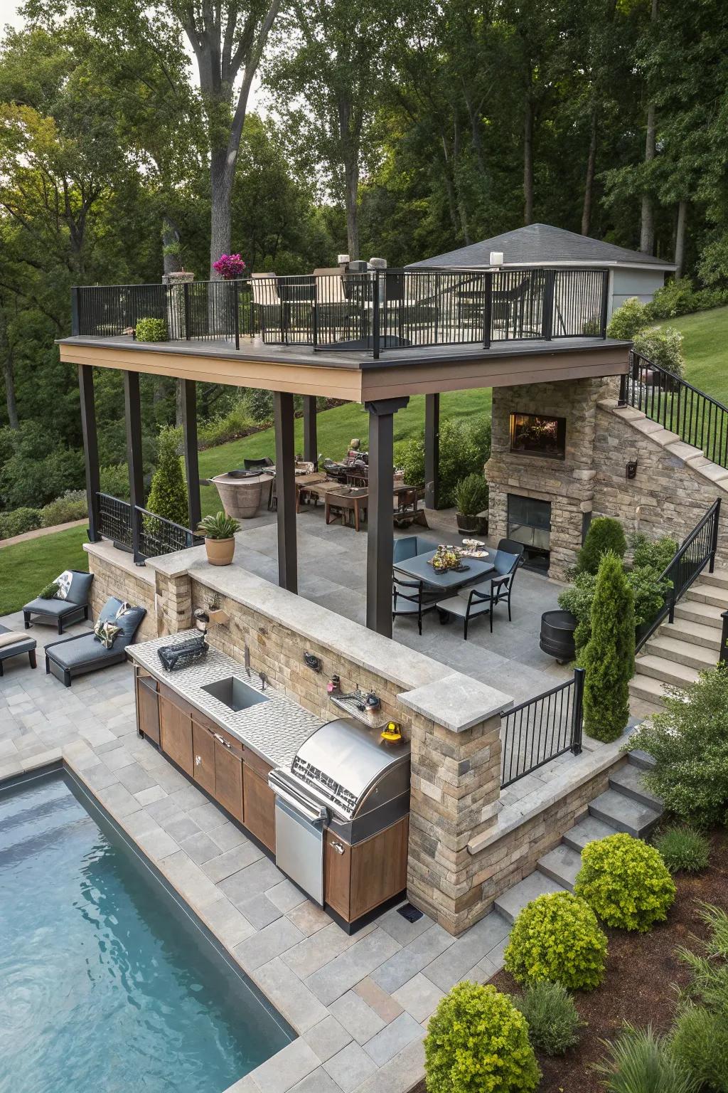 Multi-level design brings depth to this compact outdoor space.