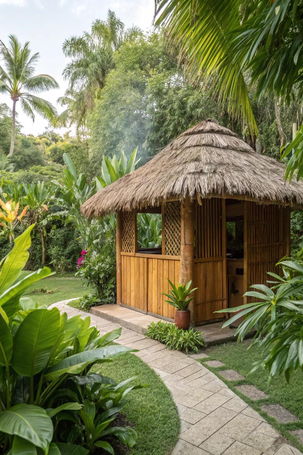 A tropical-themed smoker shack, your private paradise.