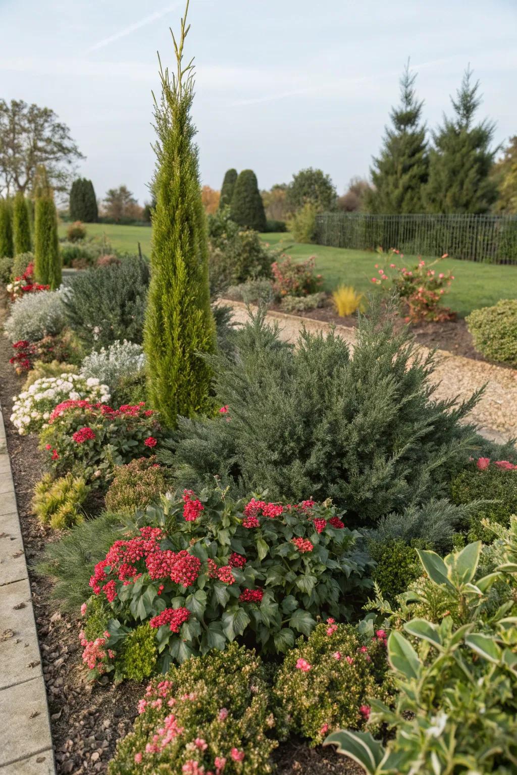 A vibrant mix of Soft Touch Holly and companion plants adds texture and color.