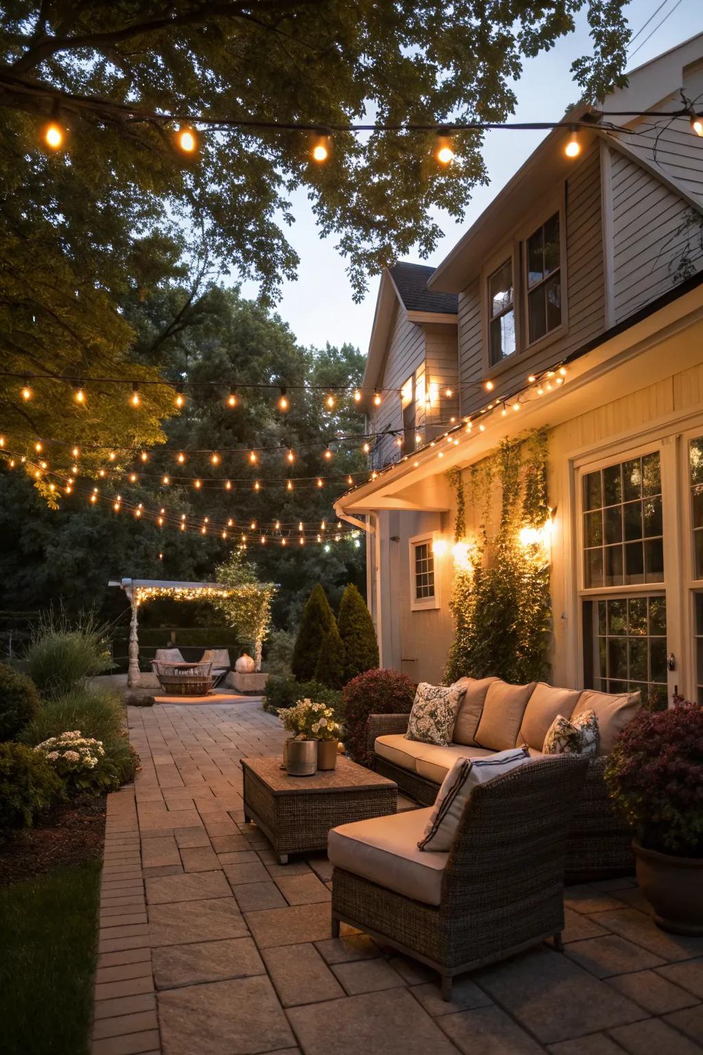 Transform your patio into a glowing retreat with solar string lights.