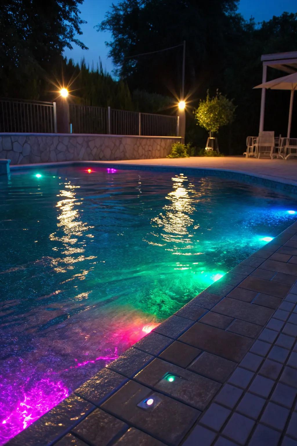 Underwater solar lights create a captivating underwater glow