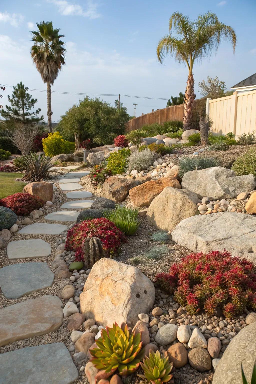 Rocks create a natural retreat in this Southern California garden.