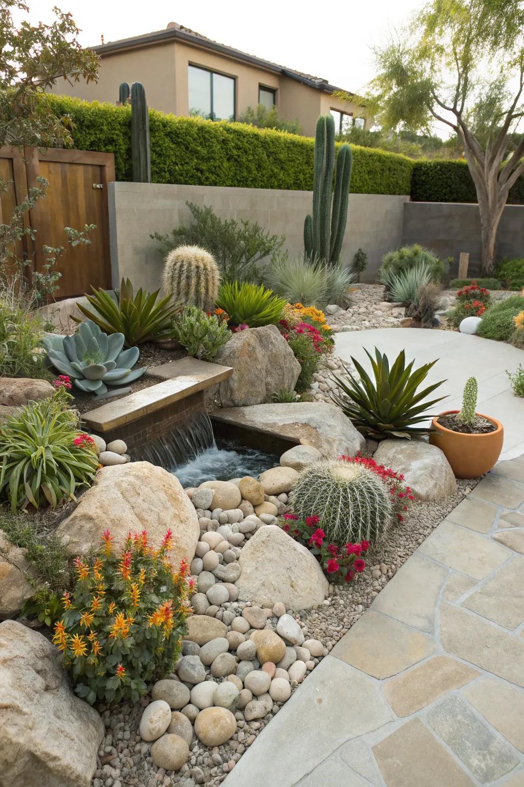 Add texture with decorative rocks and gravel