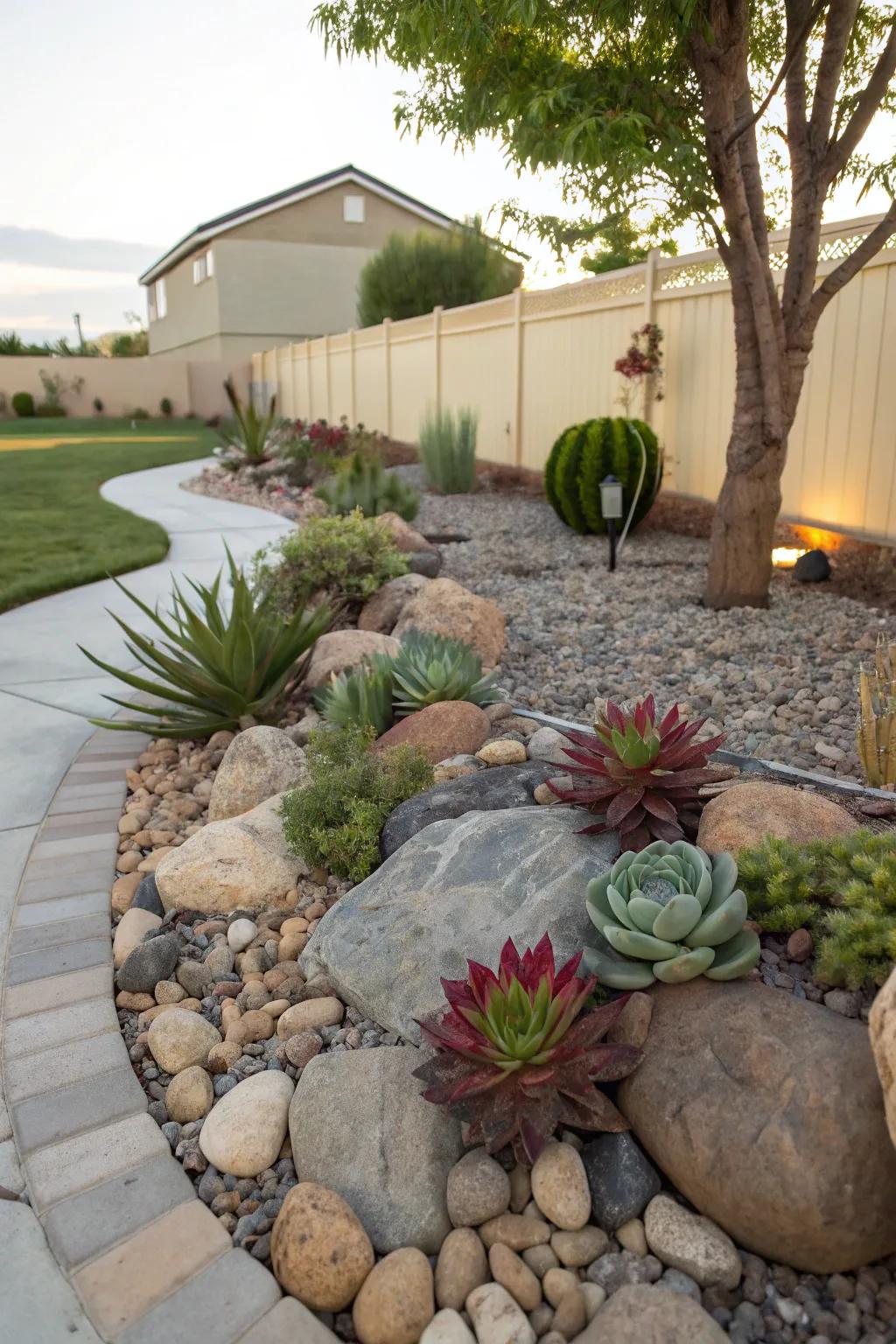 A serene rock garden with stones and succulents in Southwest Florida.