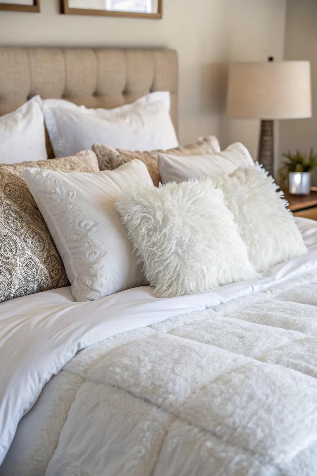 Luxurious bedding invites you to unwind and relax.
