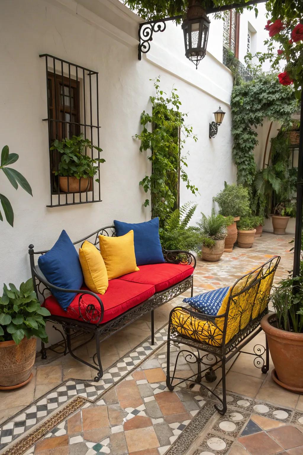 Wrought iron elements add elegance and charm.