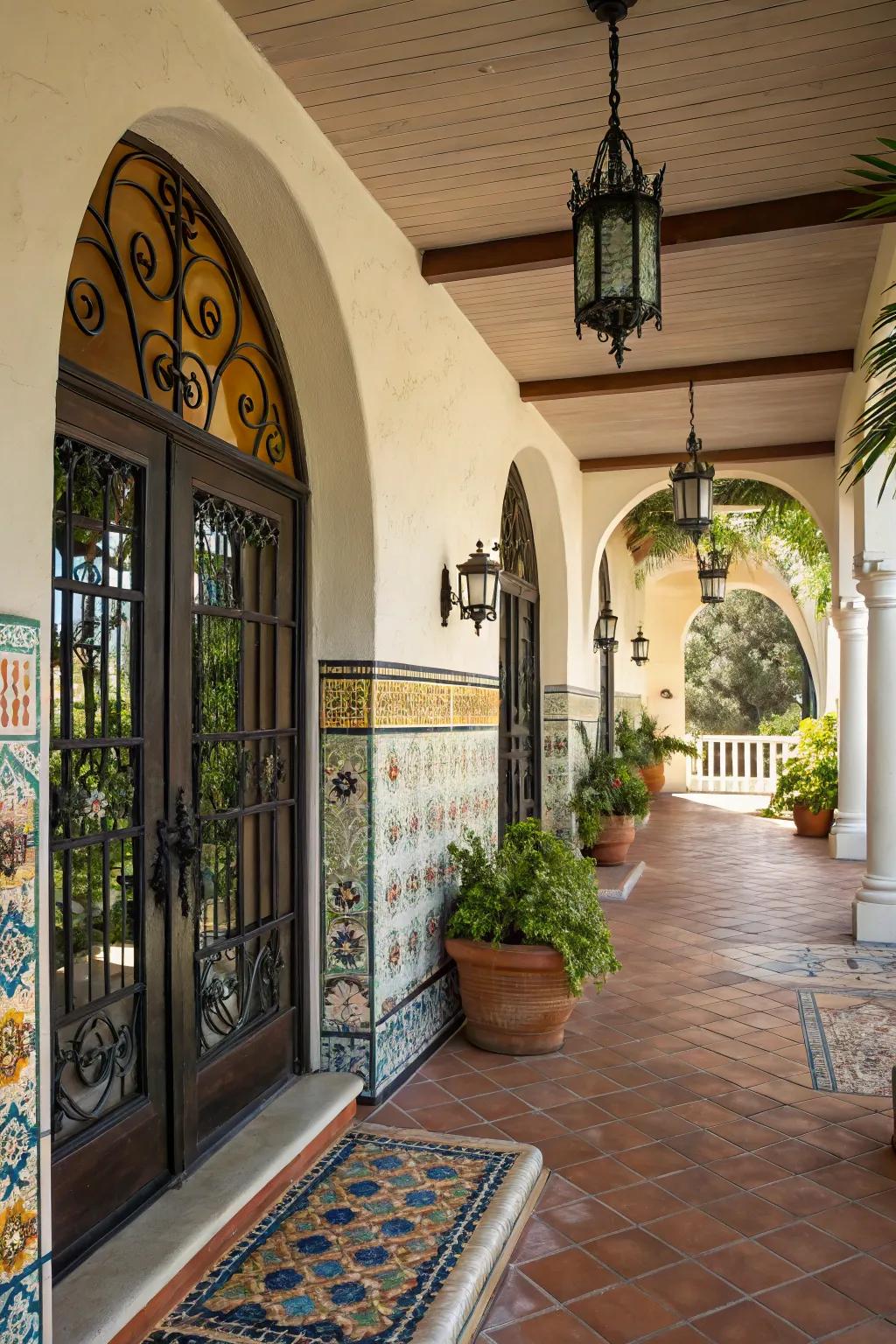 Elegant arched doorways enhance the Spanish aesthetic.