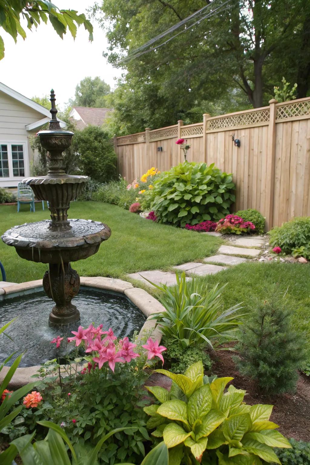 A water feature brings a calming touch to your outdoor space.