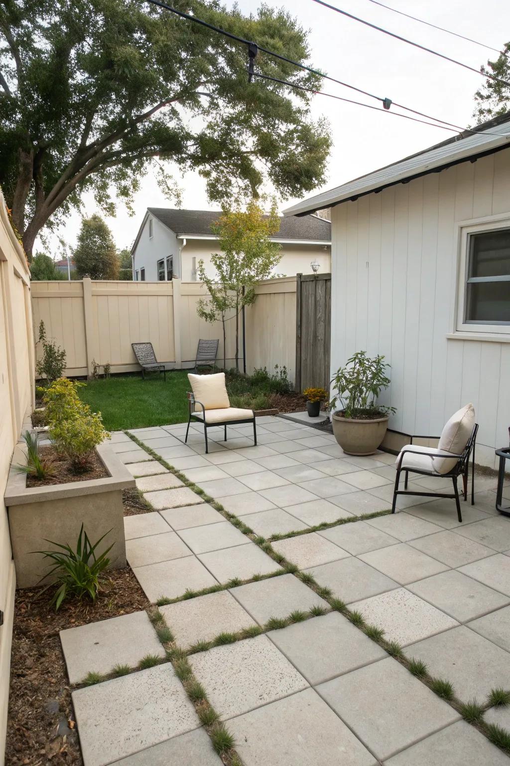 Embrace minimalism for a serene square patio experience.