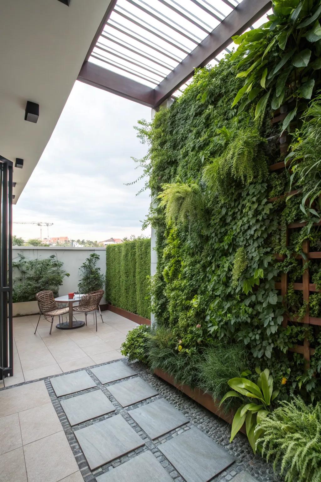 Vertical gardens add greenery without taking up floor space.