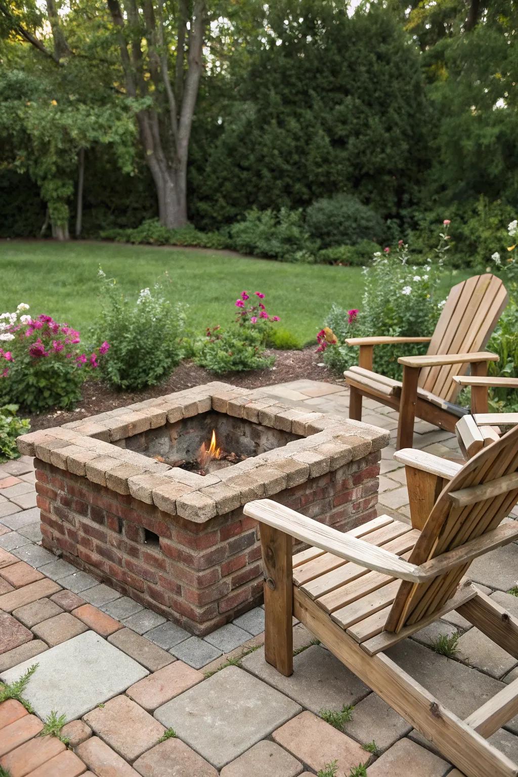 A brick fire pit brings warmth and rustic charm to your garden.