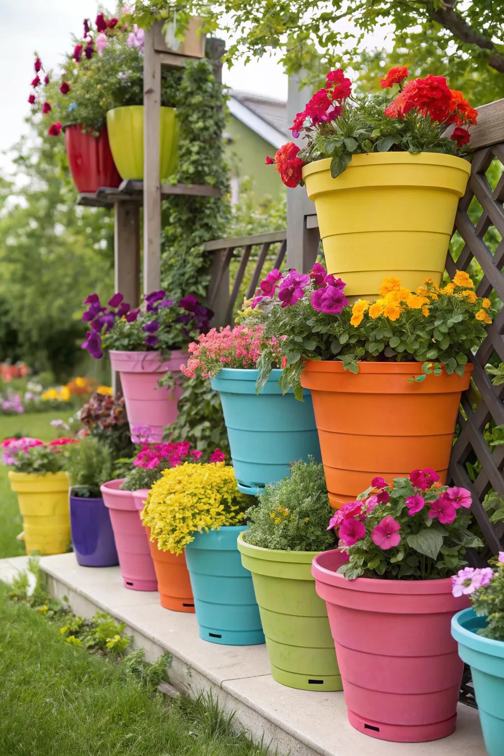 Bright pots cascading with flowers can light up any corner.