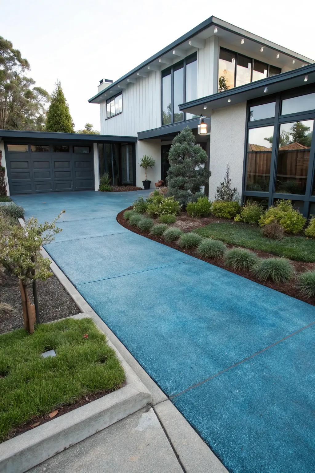 Ocean blues create a striking contrast against this modern home.