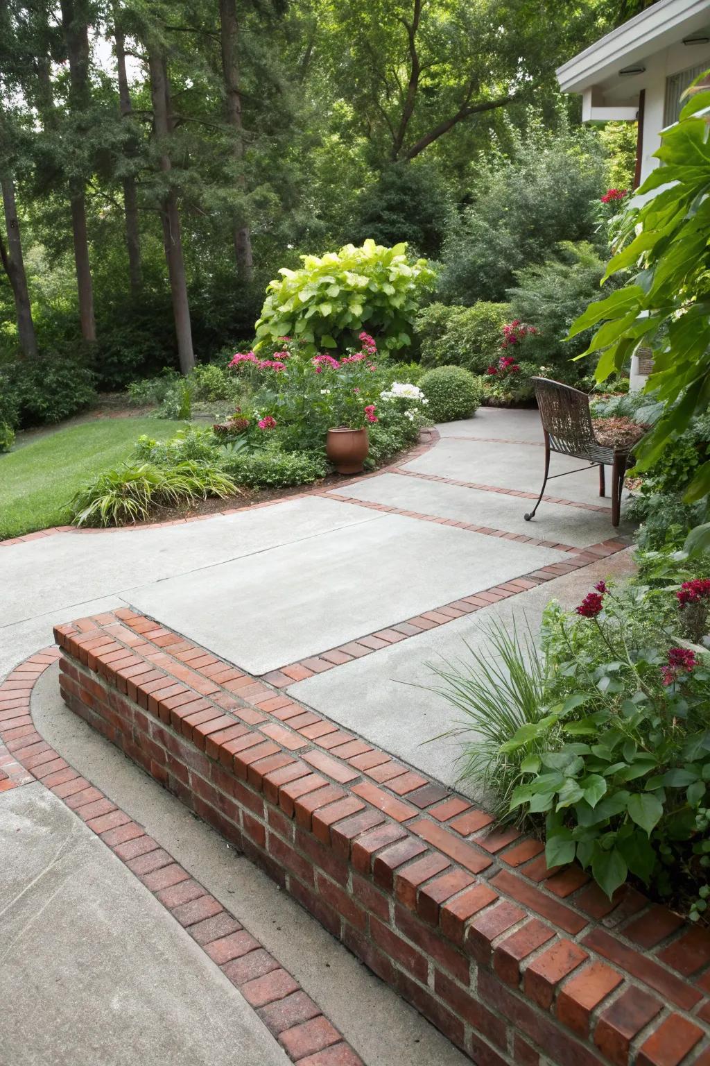 Defined brick borders enhance the patio's visual appeal.