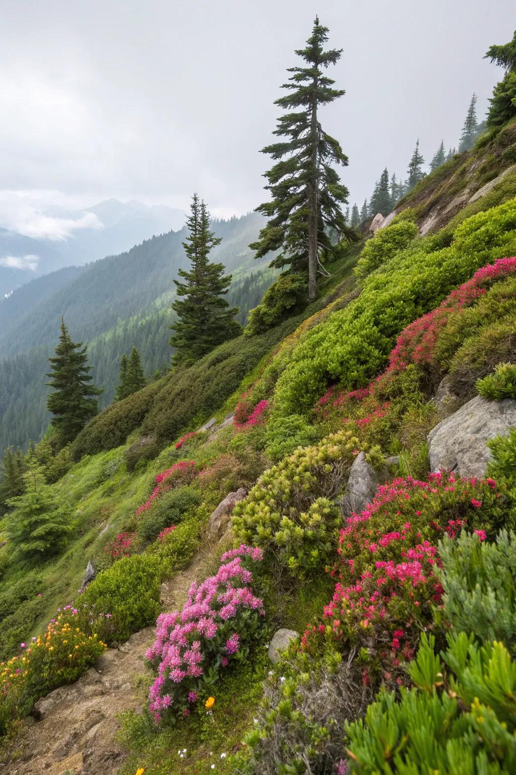 A diverse planting palette adds interest and stability to slopes.