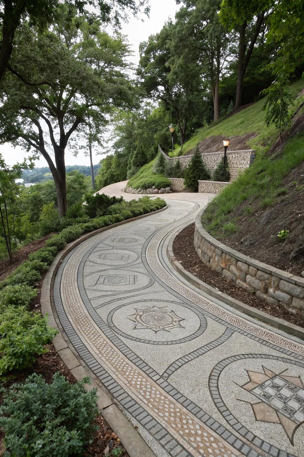 Curves and patterns lend elegance to steep driveways.