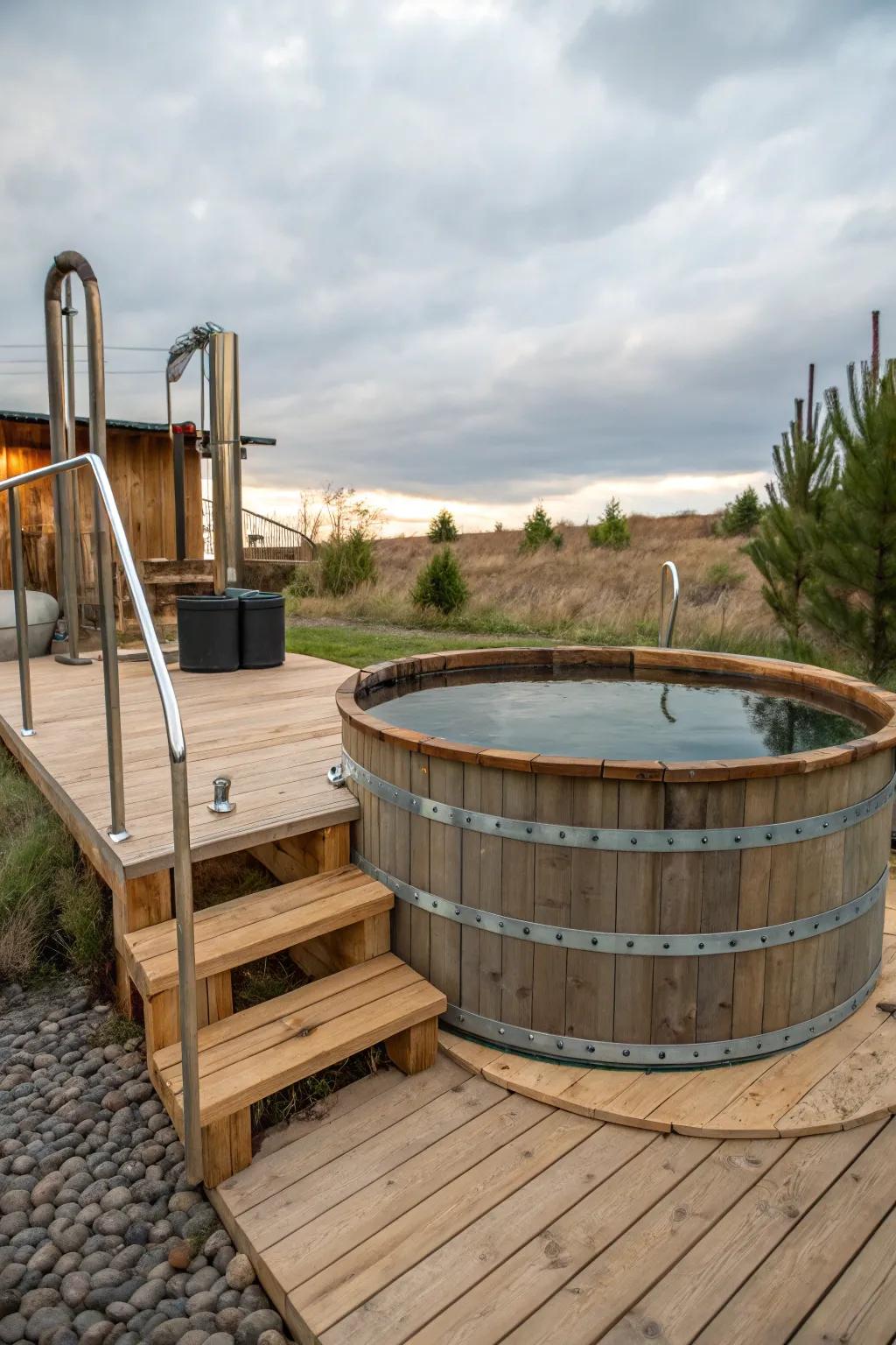 Bring a touch of rustic charm to your backyard with a stock tank hot tub.