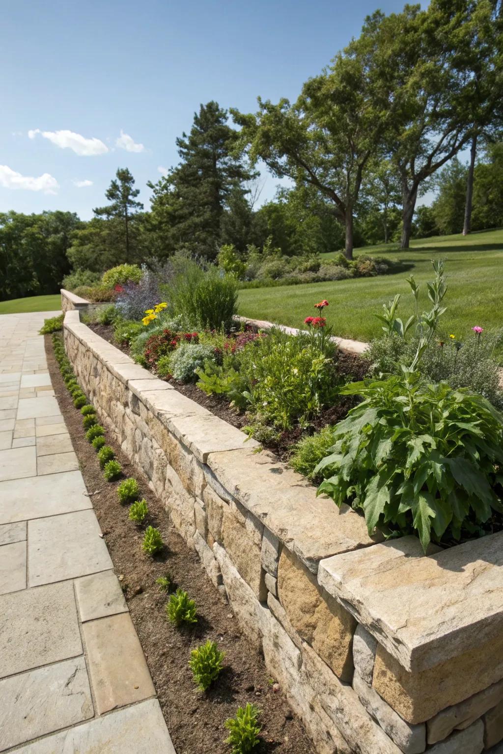 Structured beauty with raised stone borders.