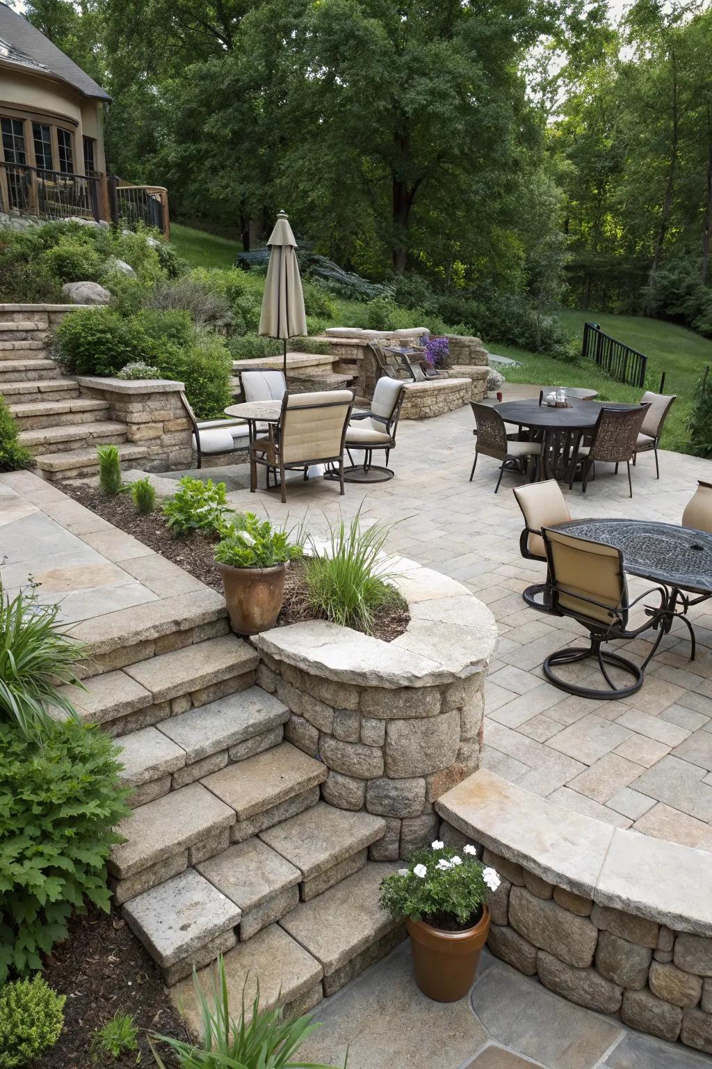 Add depth and interest with tiered patio levels.