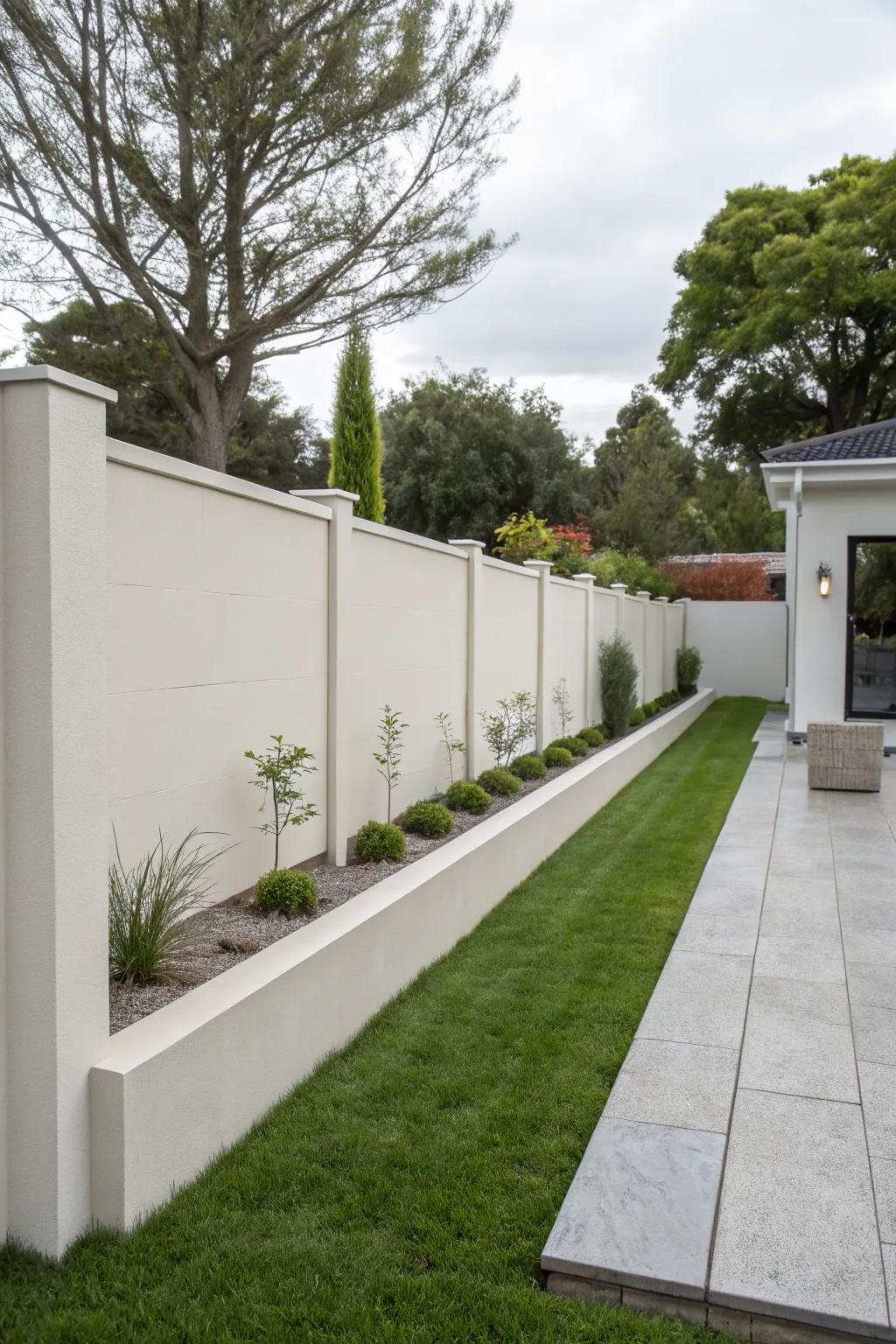 A minimalist stucco wall with smooth lines and contemporary style.