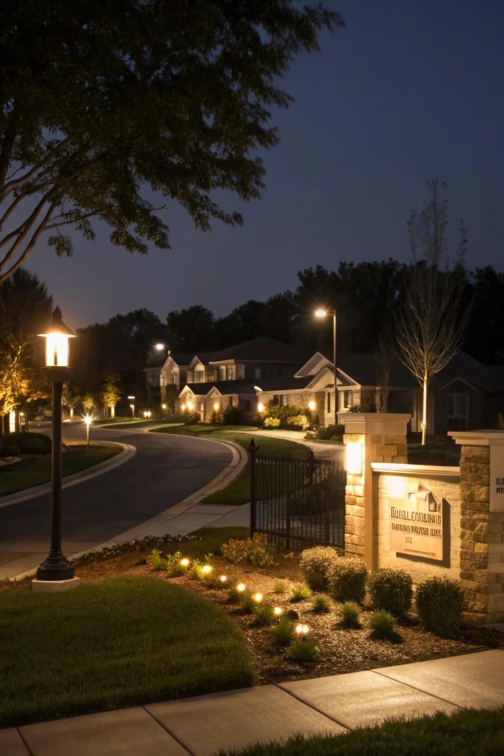 Strategic lighting brings your entrance to life after dark.