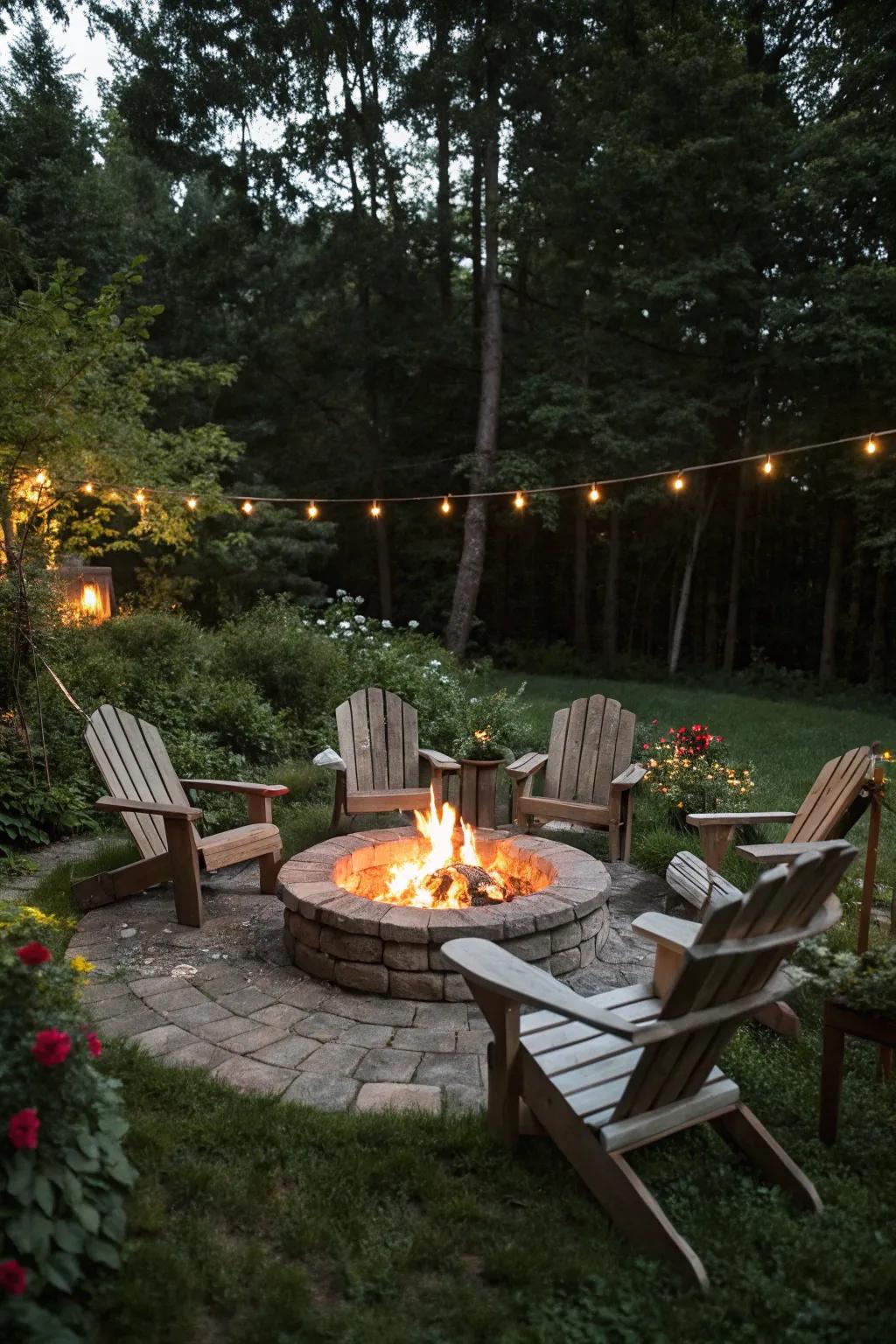 A fire pit with a circle of chairs for cozy gatherings