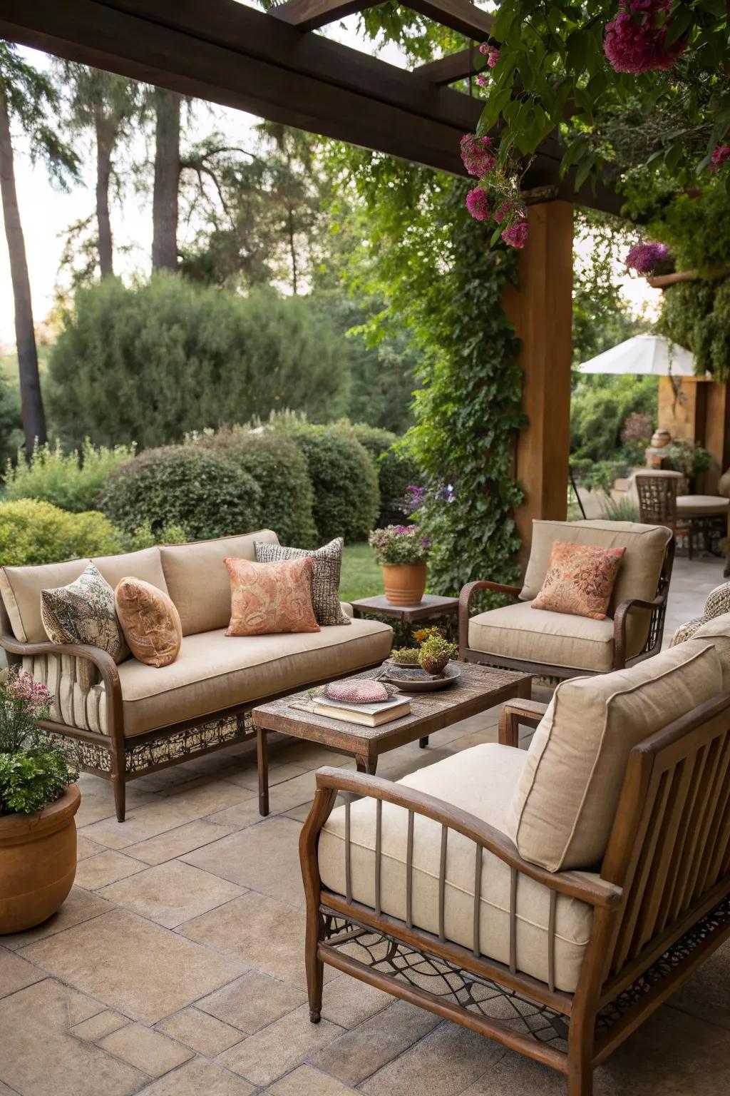 Create a relaxing retreat with comfortable lounge furniture.