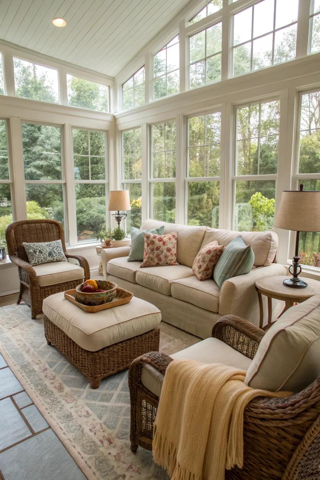 Plush seating for ultimate relaxation in your sunroom.