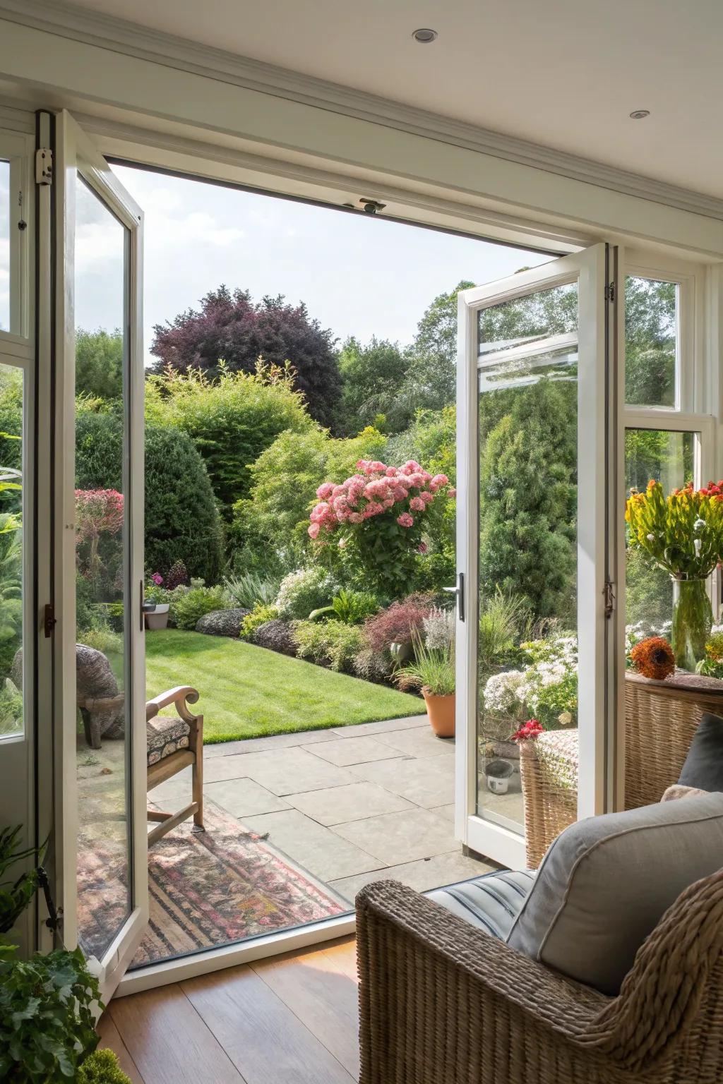 Bi-fold doors seamlessly merging indoor and outdoor spaces.