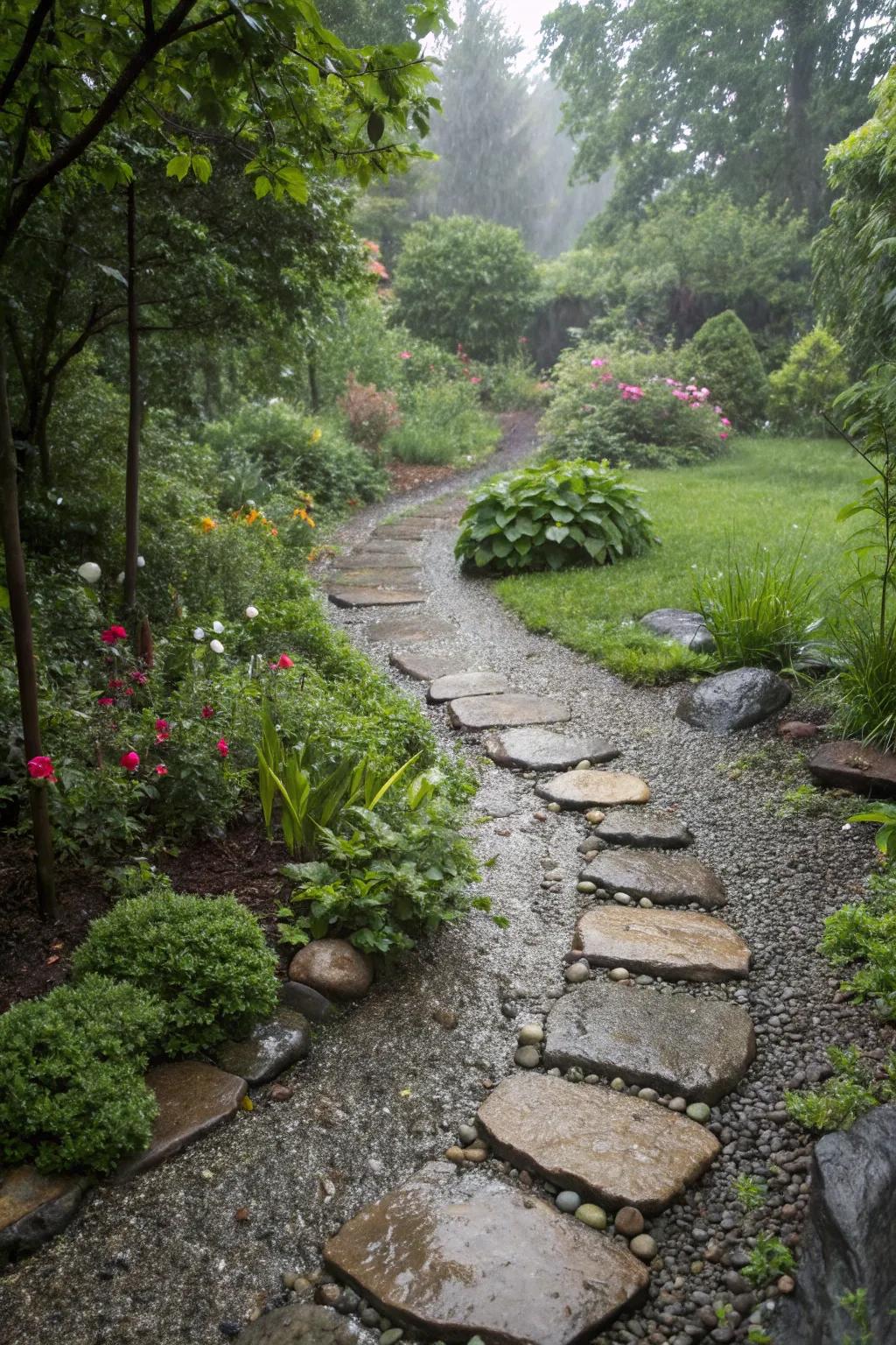A stylish and sustainable permeable pathway in a garden setting.