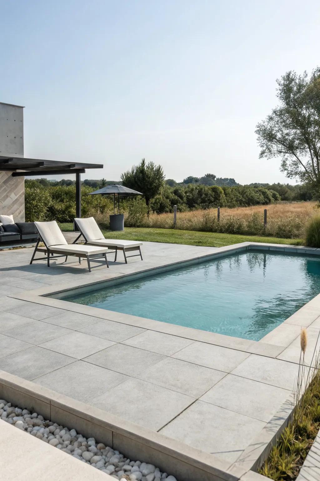 Concrete pavers provide a chic, contemporary look for poolside designs.