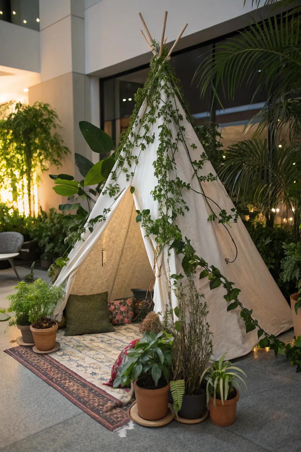 Bring the outdoors in with a nature-inspired teepee setup.