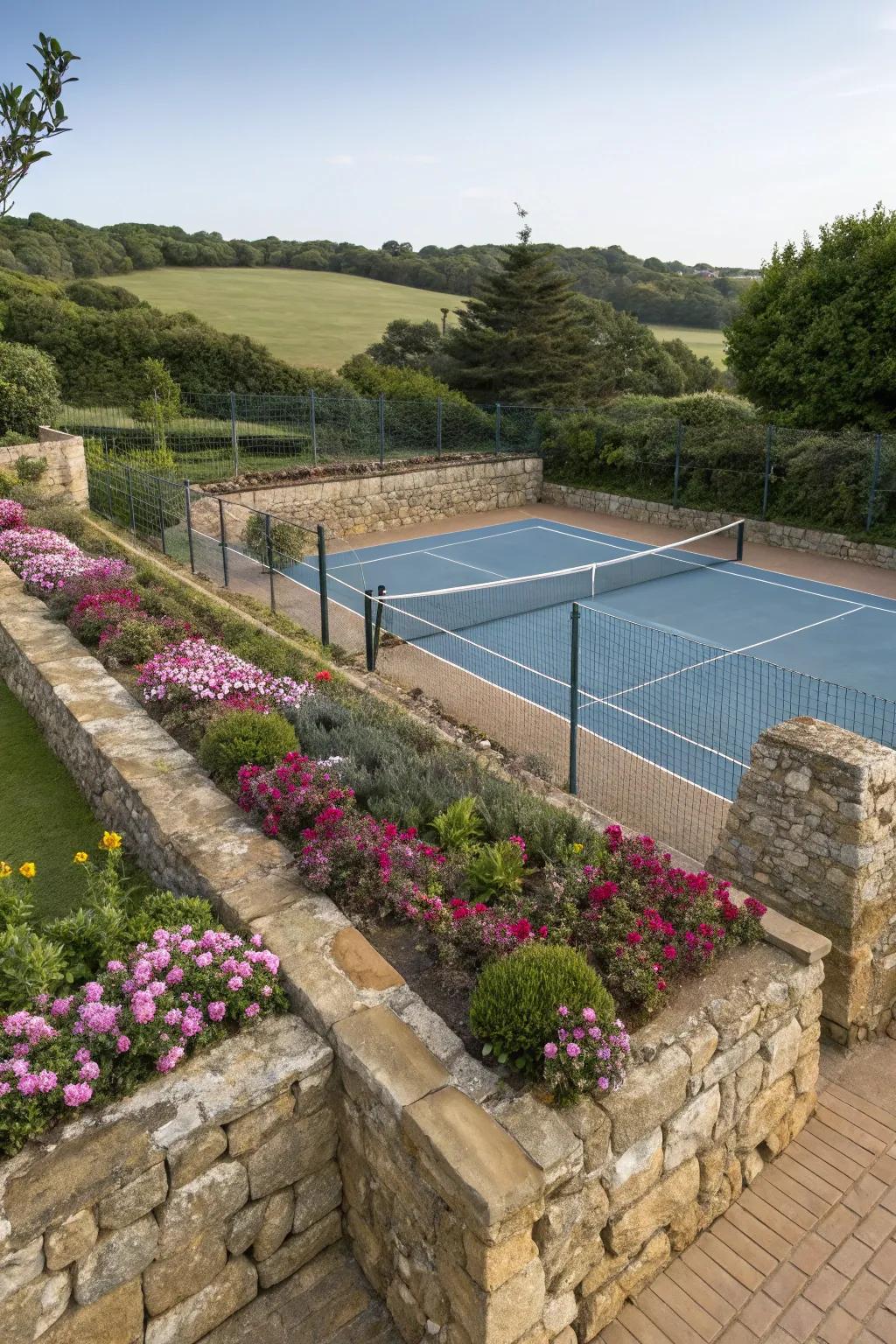 Hardscaping and softscaping create a balanced and appealing landscape.