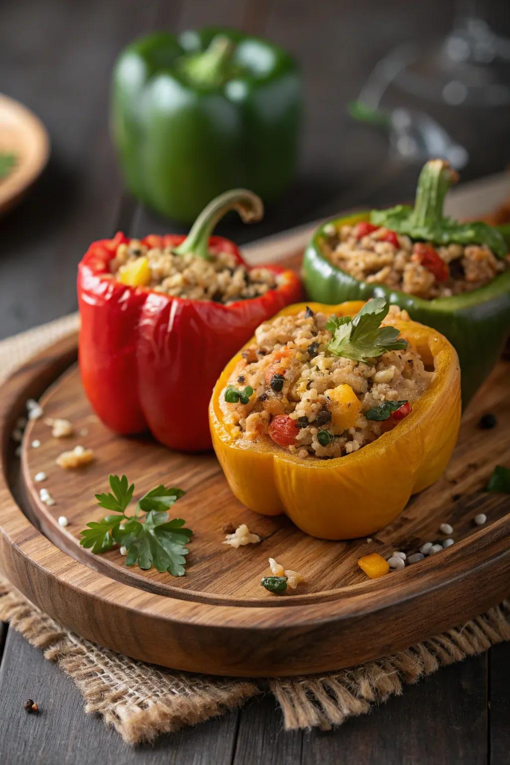 Stuffing-filled grilled peppers for a colorful side dish.