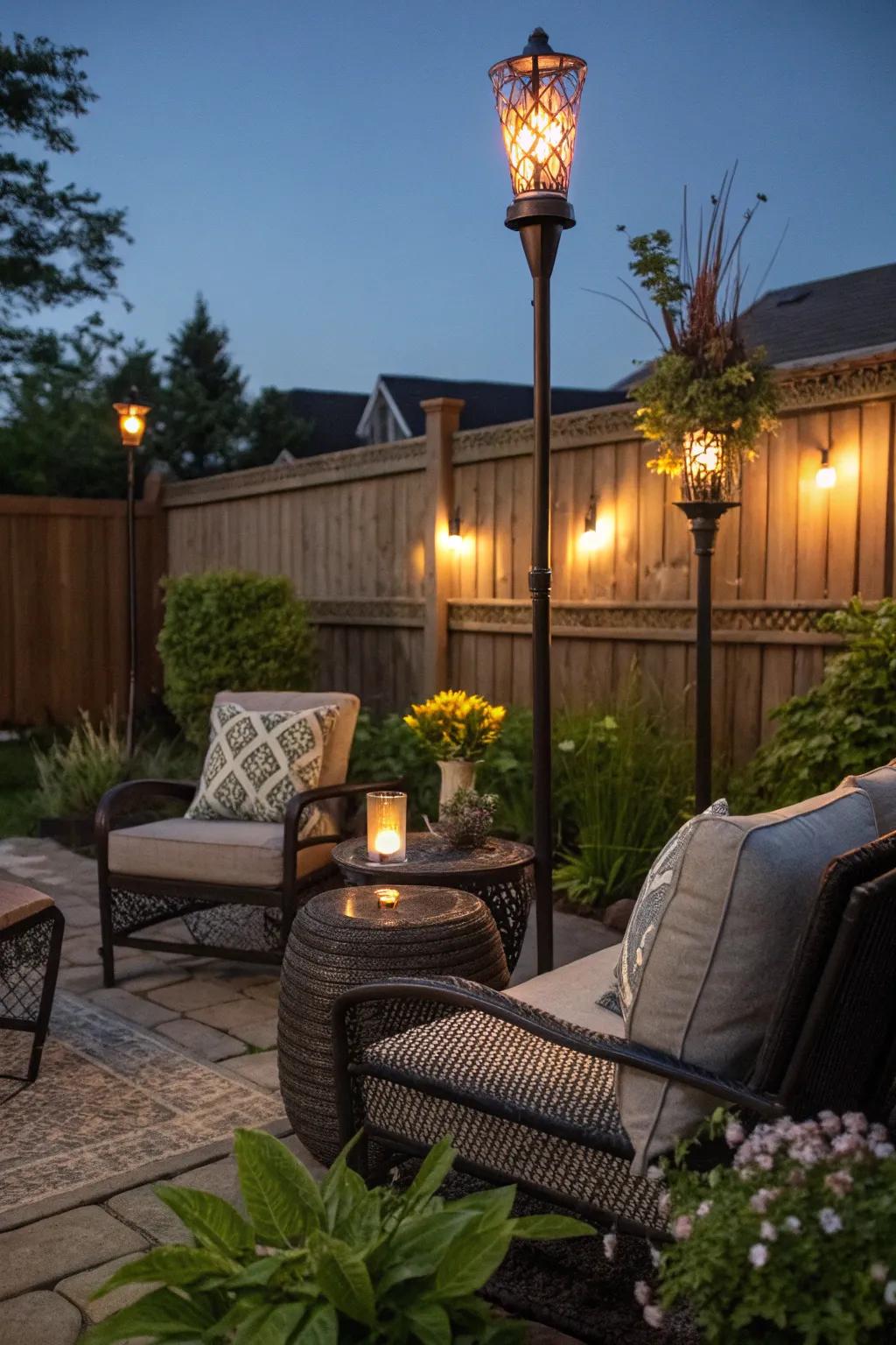 Elevate your patio gatherings with stylish tiki torch lighting.