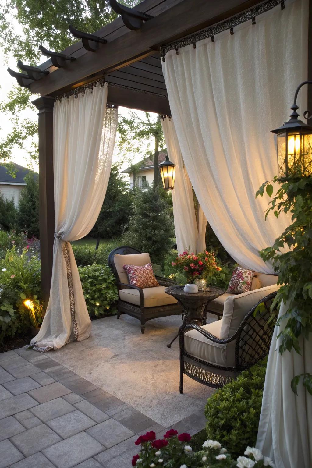 Outdoor curtains offer flexible privacy and a touch of elegance.