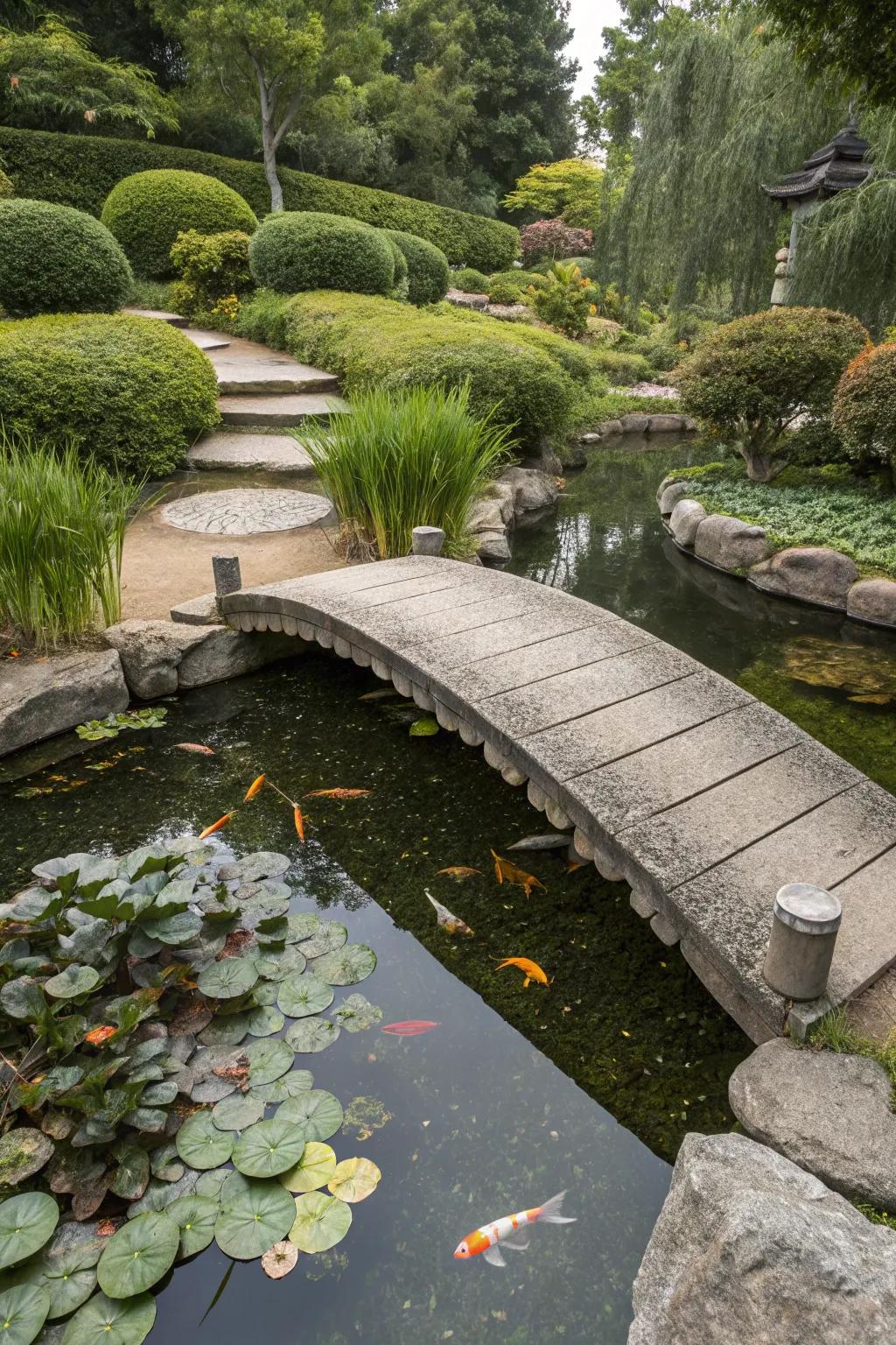 Stone slab bridges offer elegance and durability.