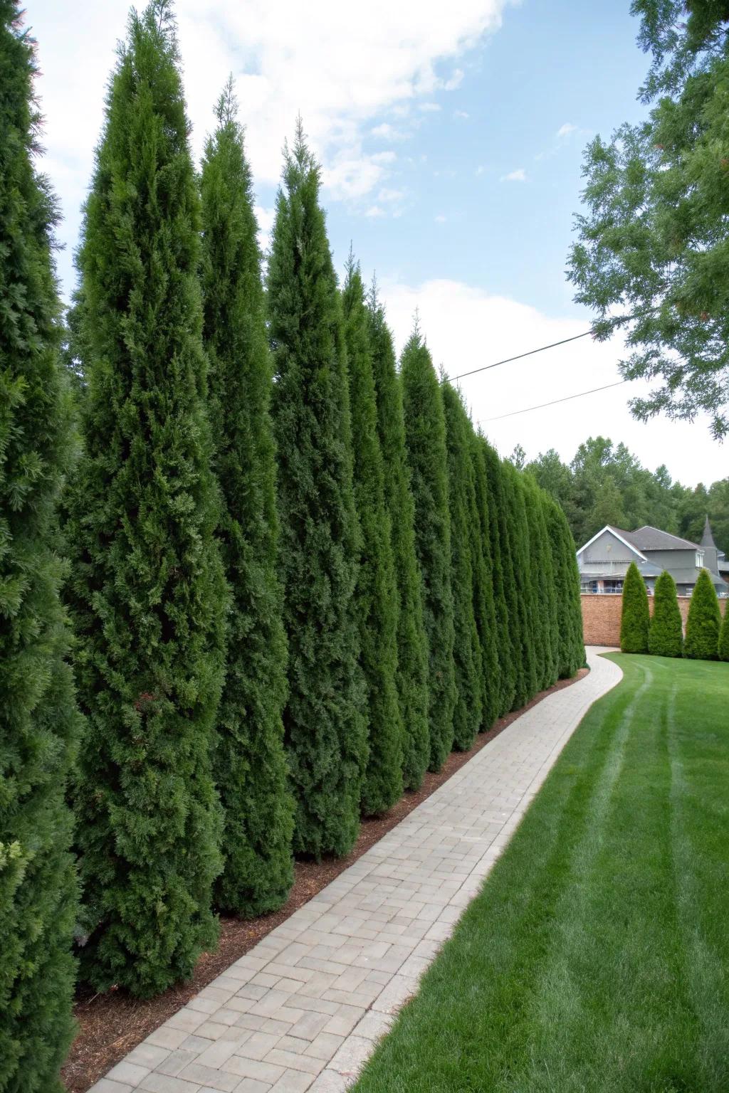 Emerald Green Arborvitae offers privacy while enhancing the yard's aesthetics.