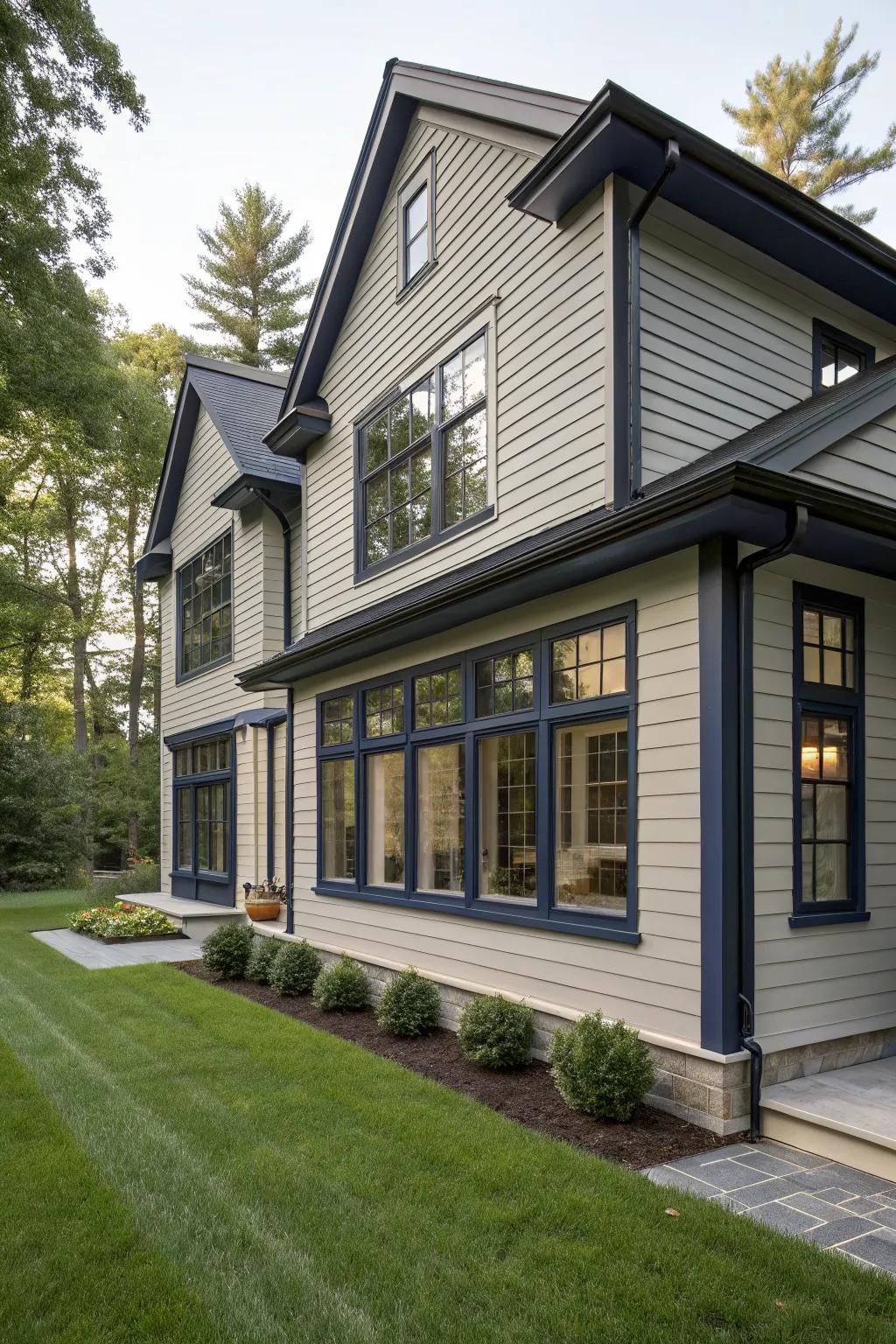 Gray and navy create a sleek and modern exterior with a touch of sophistication.