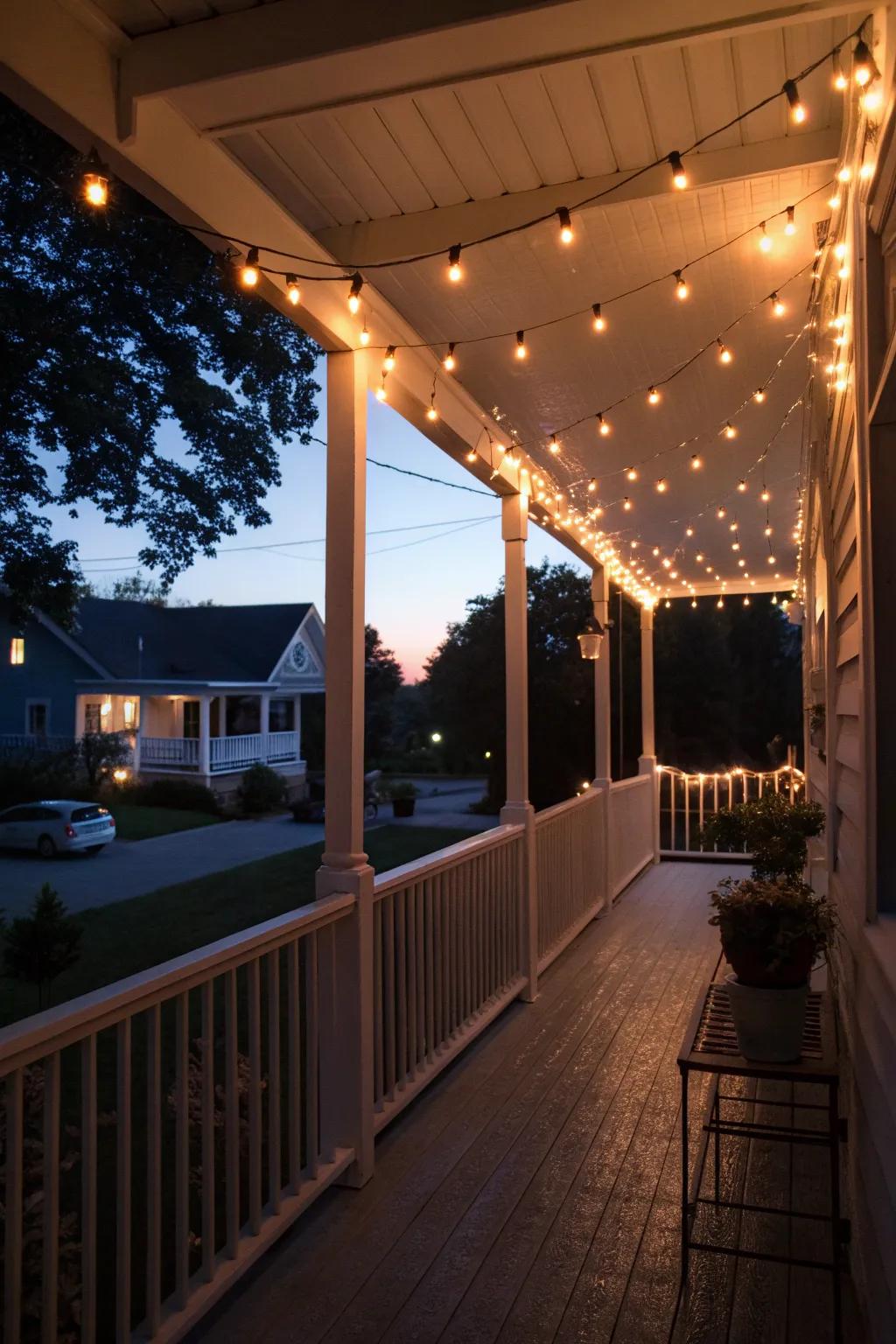 Create a magical ambiance with hanging lights on your porch.