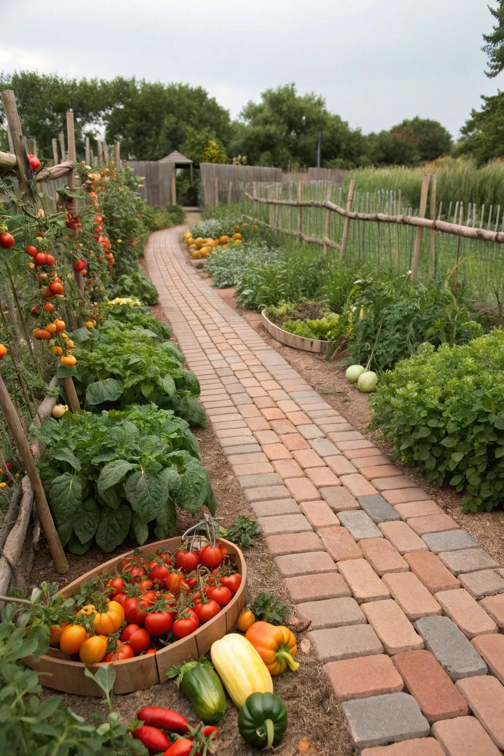 Brick and paver paths offer a clean and structured garden look.