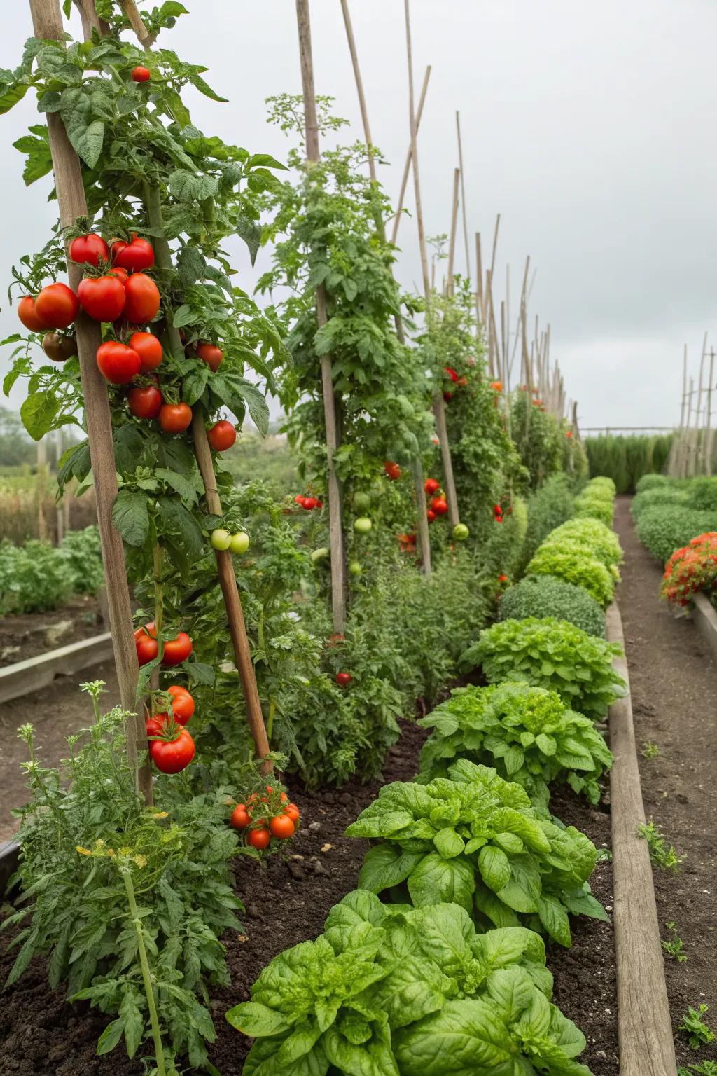 Companion planting like tomatoes and basil can enhance growth and flavor.