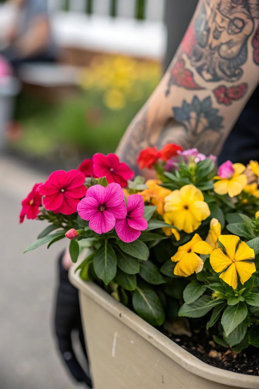 Turn heads with bold vinca colors.