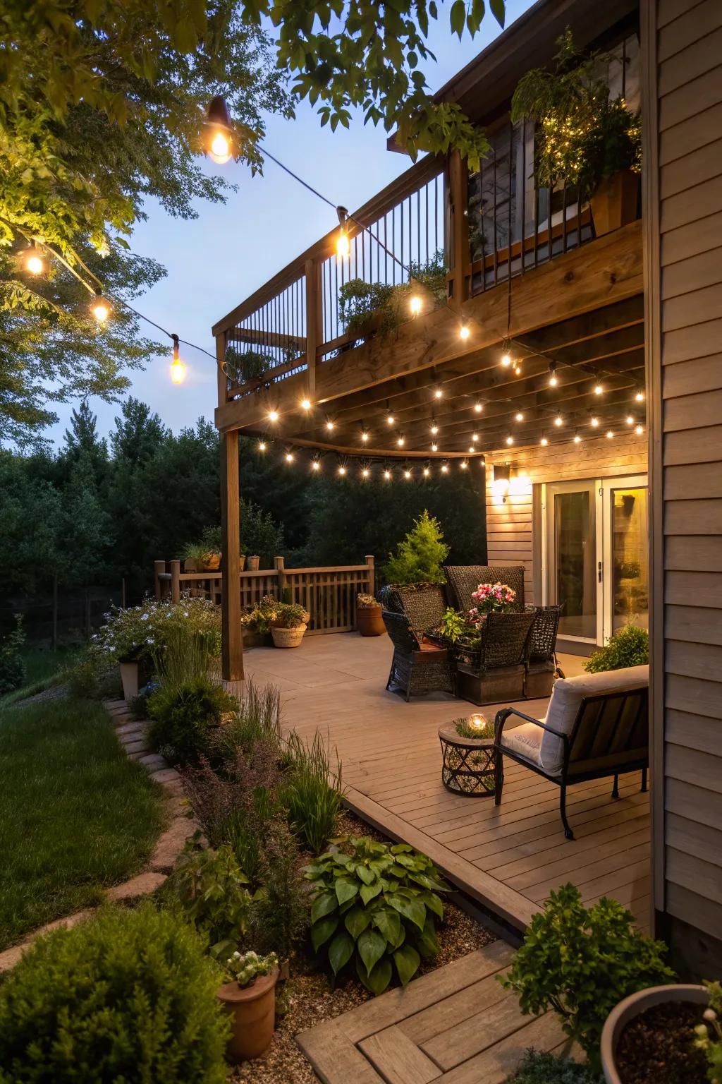 String lights create a warm and enchanting ambiance.
