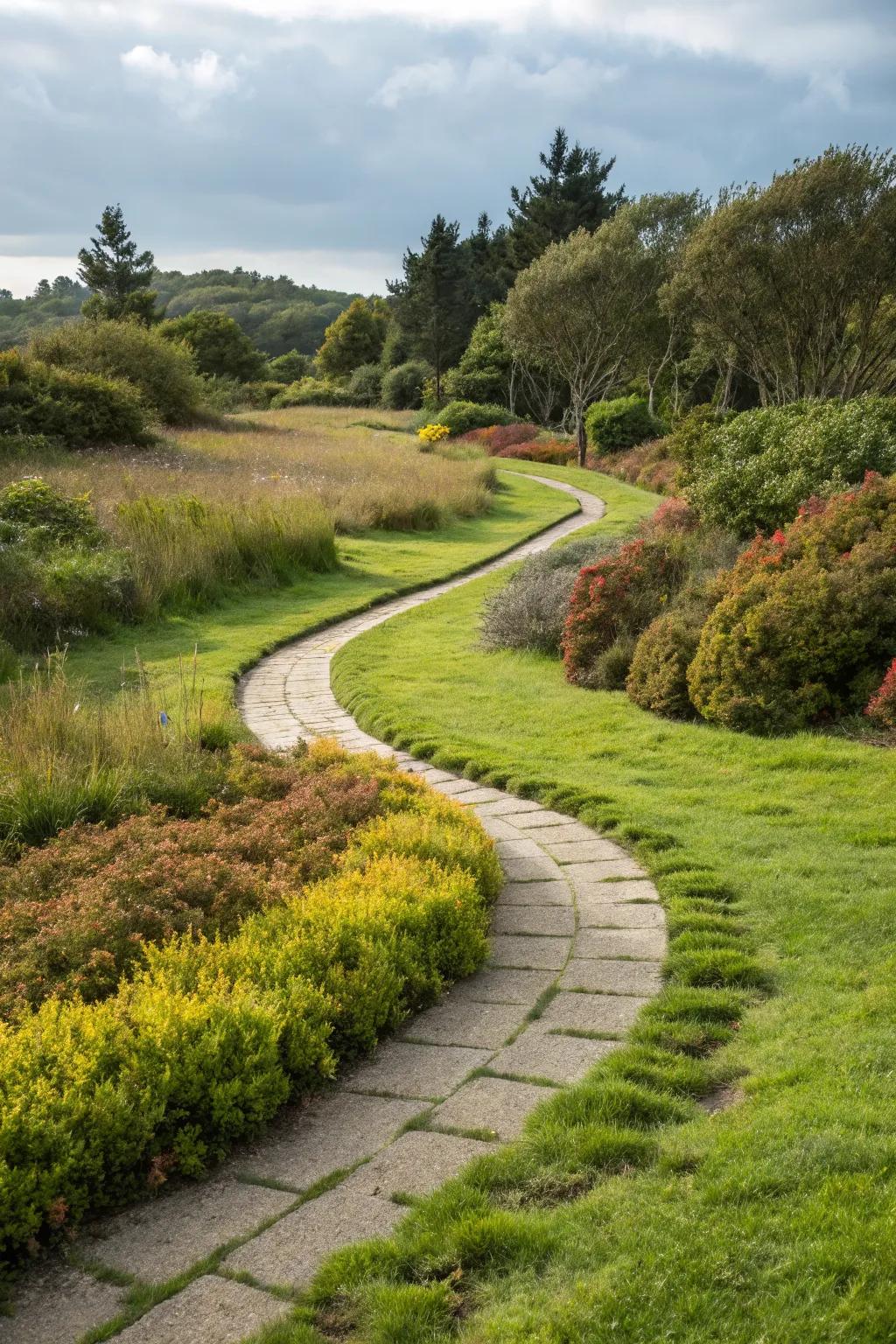 A garden path that merges beautifully with its natural surroundings.