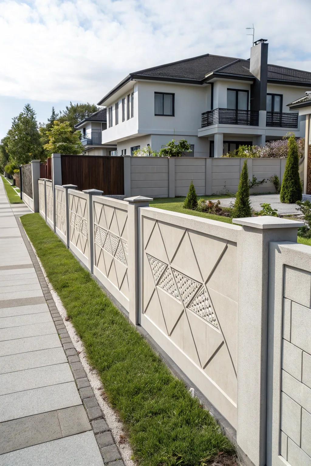 Make a bold statement with a sleek and modern solid concrete wall fence.