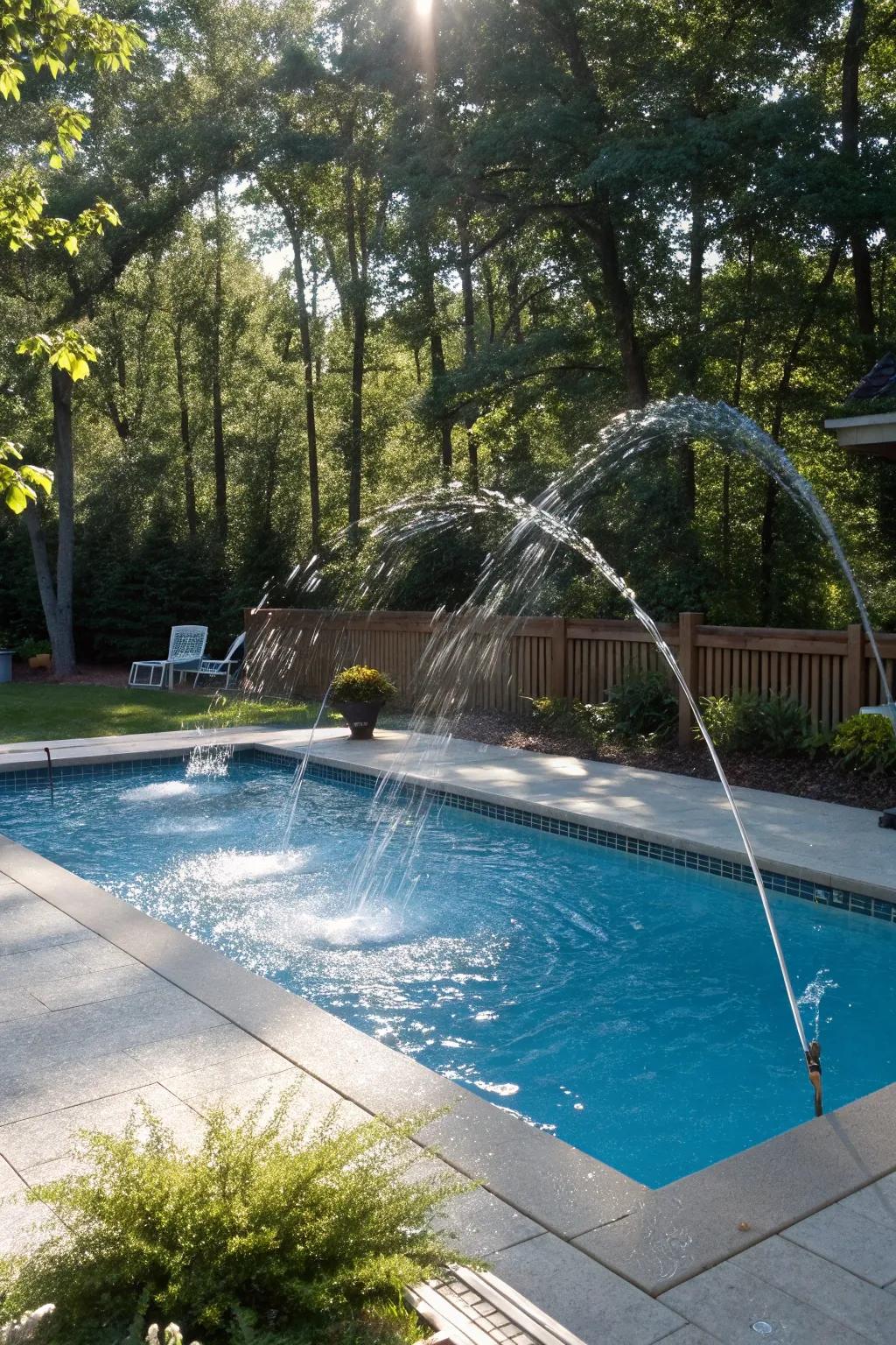 Deck jets create playful arcs of water that delight young and old alike.