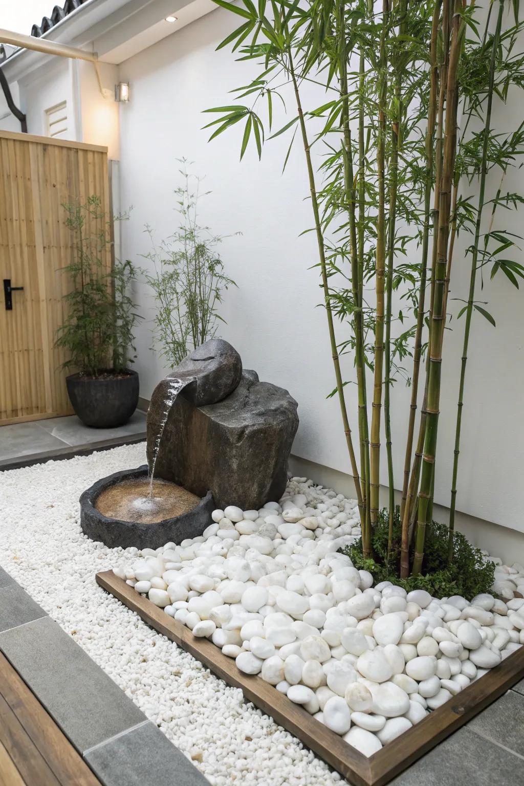 A Zen-inspired rock fountain enhances tranquility in any garden.