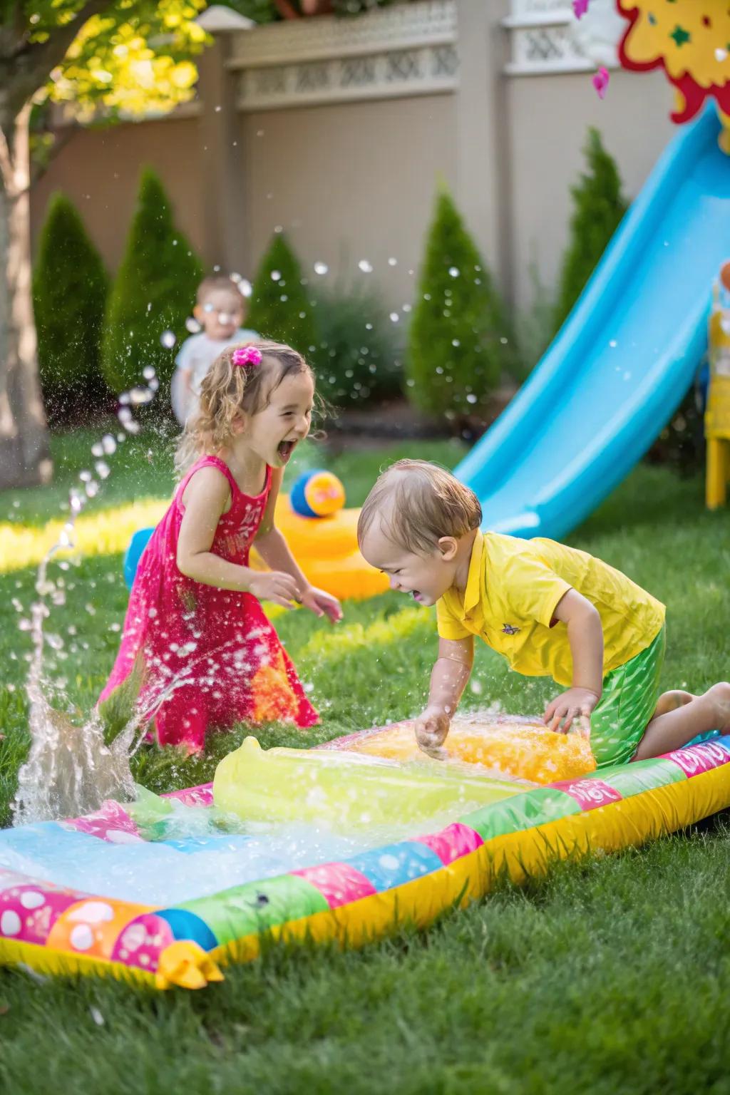 A DIY water blob provides a unique and entertaining play surface.
