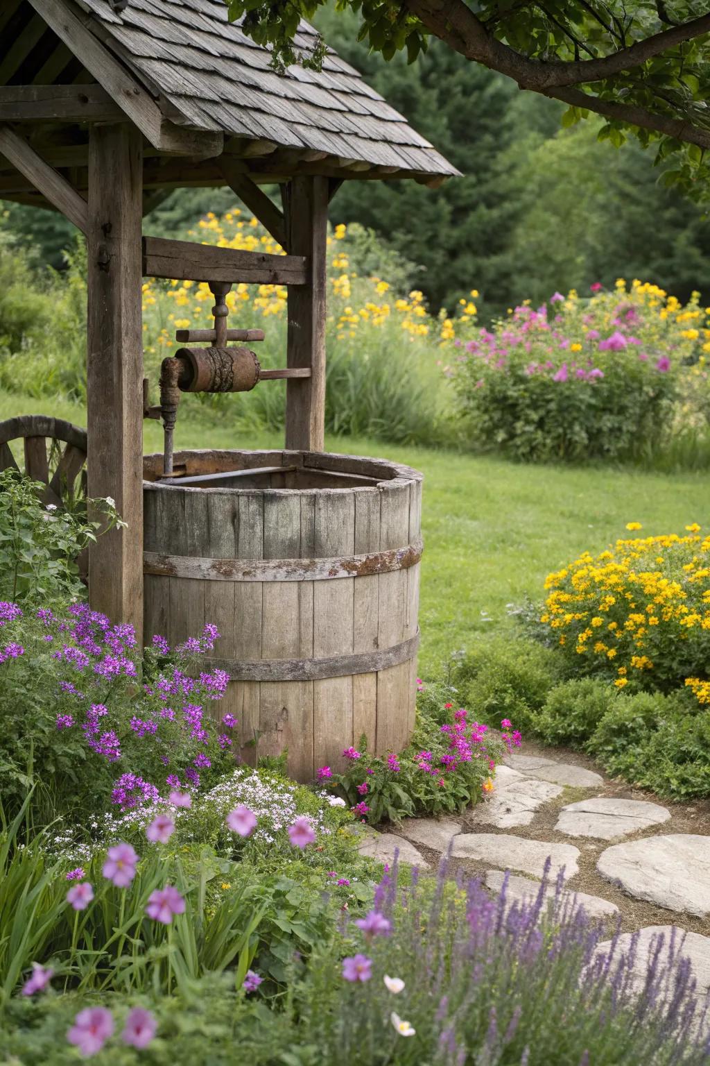 A vintage barrel brings rustic charm to your garden.